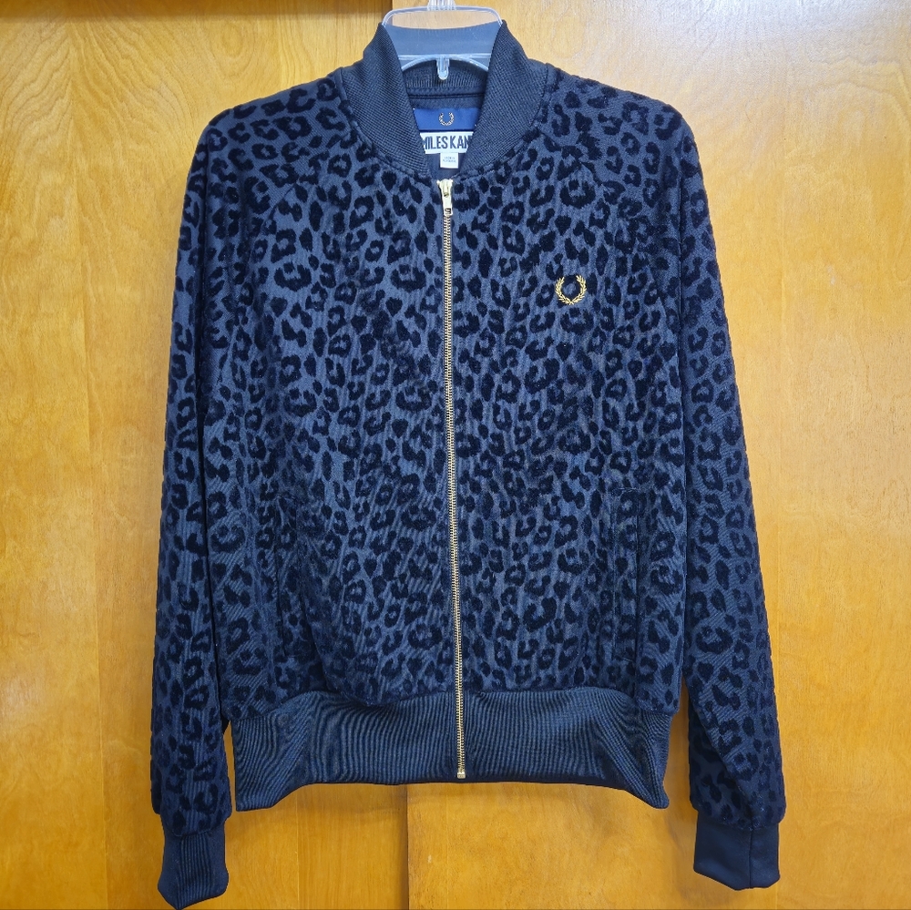 Fred Perry Miles Kane Black Leopard Print Zip Up Jacket Medium Oi Punk